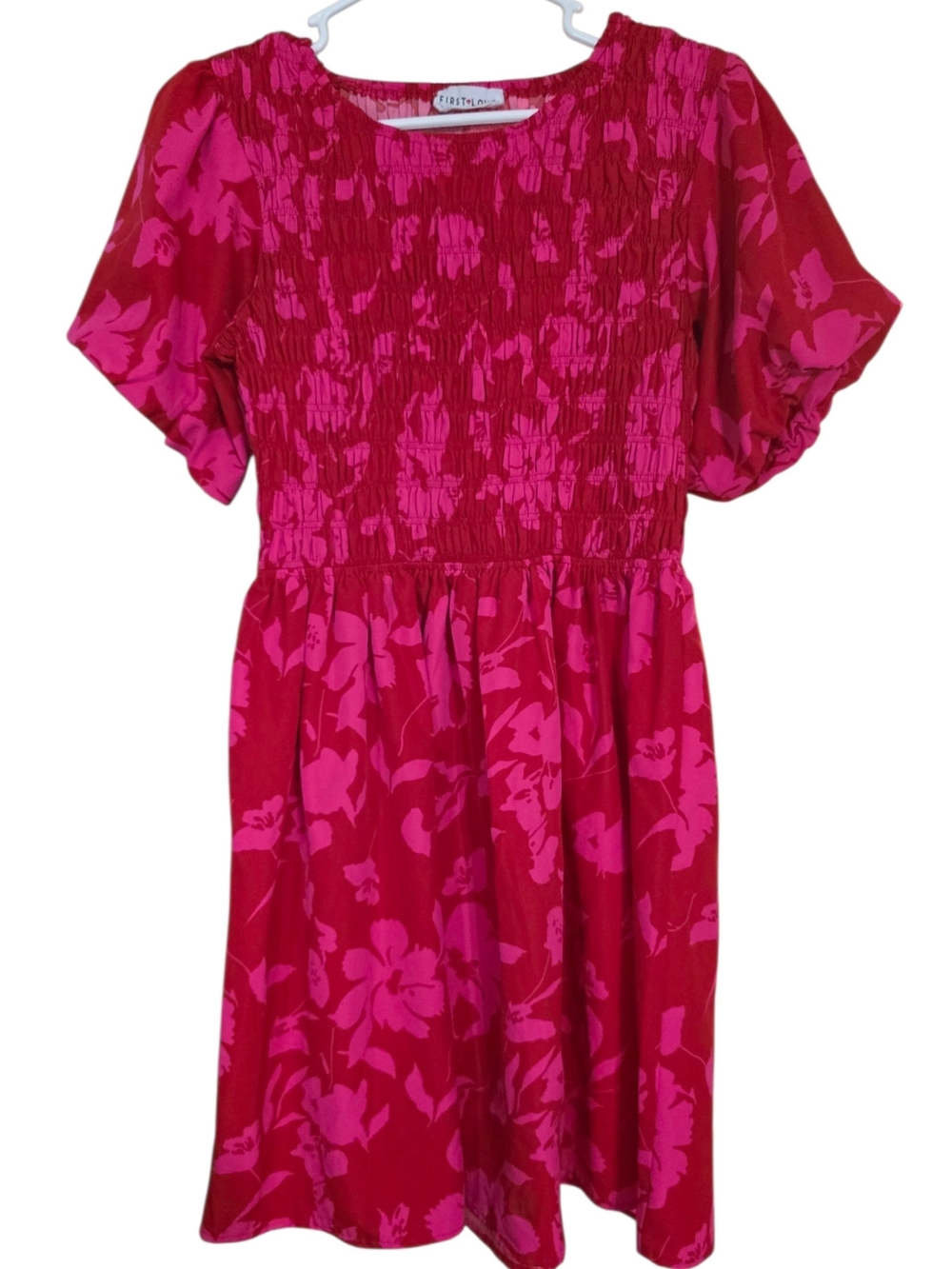 First Love Fuchsia and Hot Pink Floral Smocked Casual Dress - Picture 1 of 1